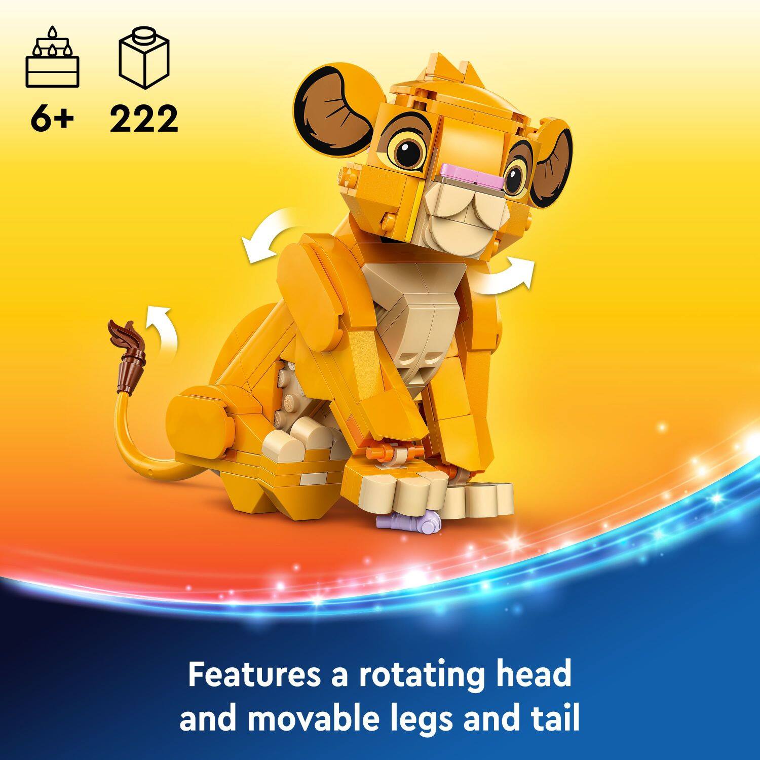 6+ 222 Features: a rotating head and movable legs and tail.