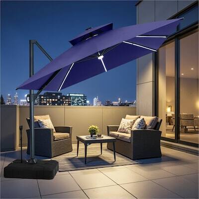 Alt View 8. Crestlive Products - Crestlive Products 13' Patio Offset Cantilever Umbrella 2-Tier Top With Solar-Lighted Strips 350lbs 360° Rod Wheel Base - navy blue.