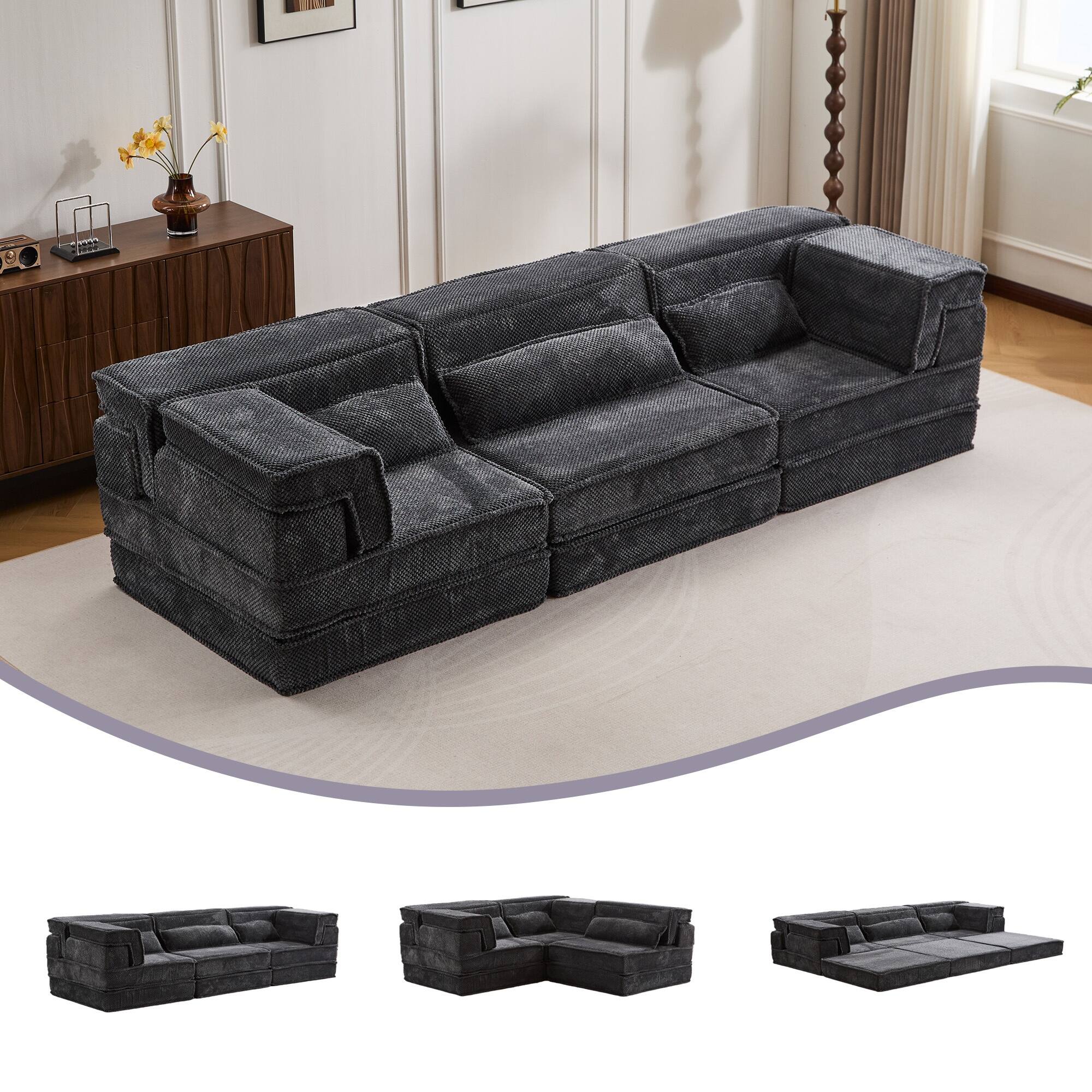 Alt View 2. Boyel Living - Modular Memory Foam Floor Sectional Sofa Bed - Dark Gray.