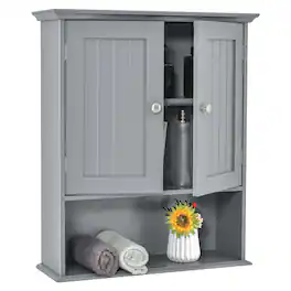 Costway - Bathroom Wall Cabinet Medicine Storage Organizer with Adjustable Shelf & 2 Doors - Gray