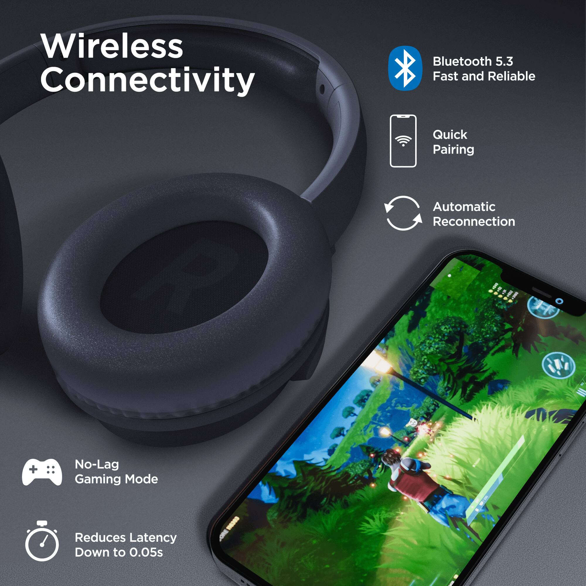 Wireless Connectivity  
Bluetooth 5.3  
Fast and Reliable  
Quick Pairing  
Automatic Reconnection  
No-Lag Gaming Mode  
Reduces Latency Down to 0.05s