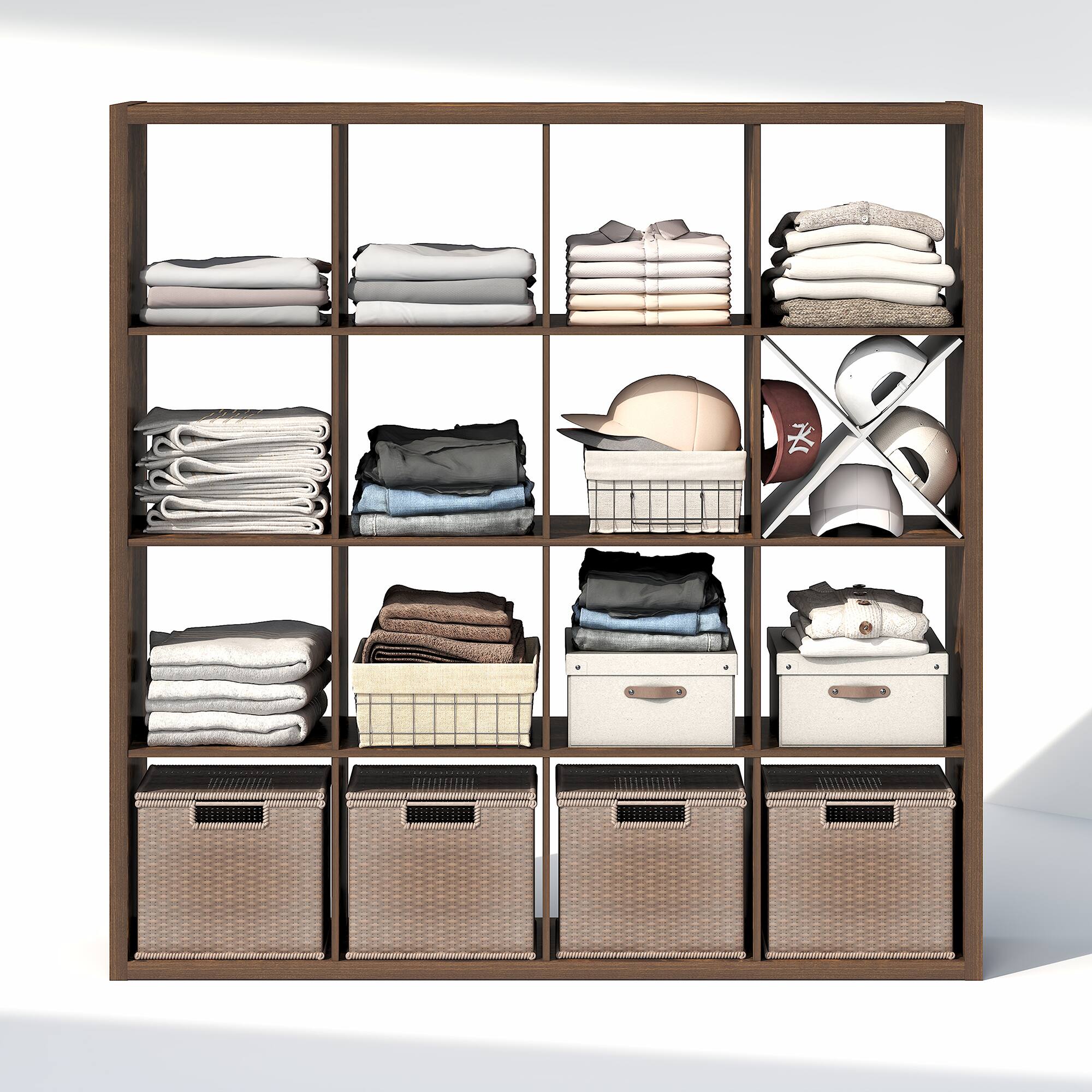 Alt View 3. Furinno - CUBIC Closet Organizers, 16-Cube Closet Organizer, Open Shelf, Extra Thick Frame, for Wardrobe, Bedroom, Living Room - Amber Pine.