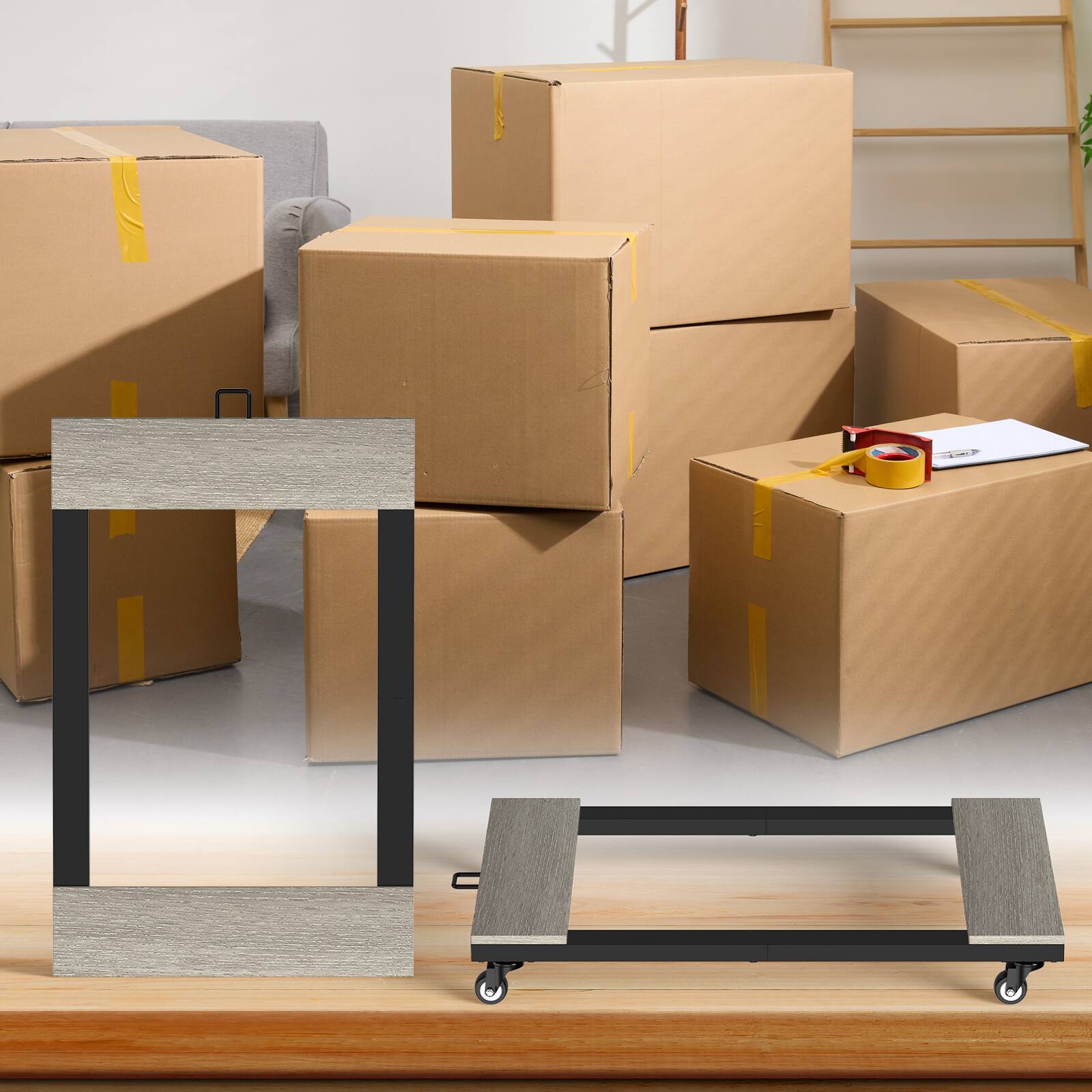 Alt View 4. Oumilen - Heavy-Duty Furniture Moving Dolly, 2-Pack Gray Wood Base - Gray.