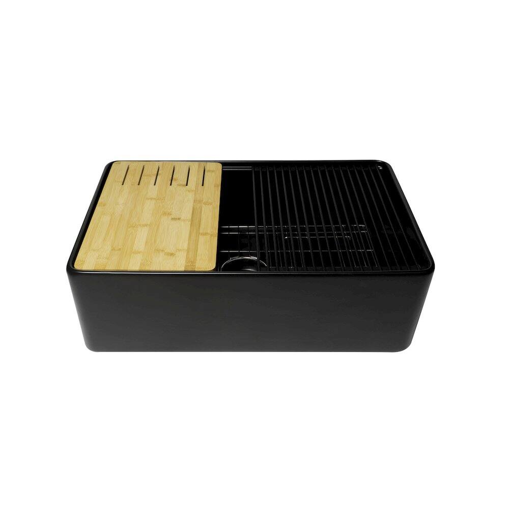 Alt View 6. Alfi - ALFI brand Black Matte Workstation 33 x 20 Single Bowl Step Rim Fireclay Farm Sink - Black.