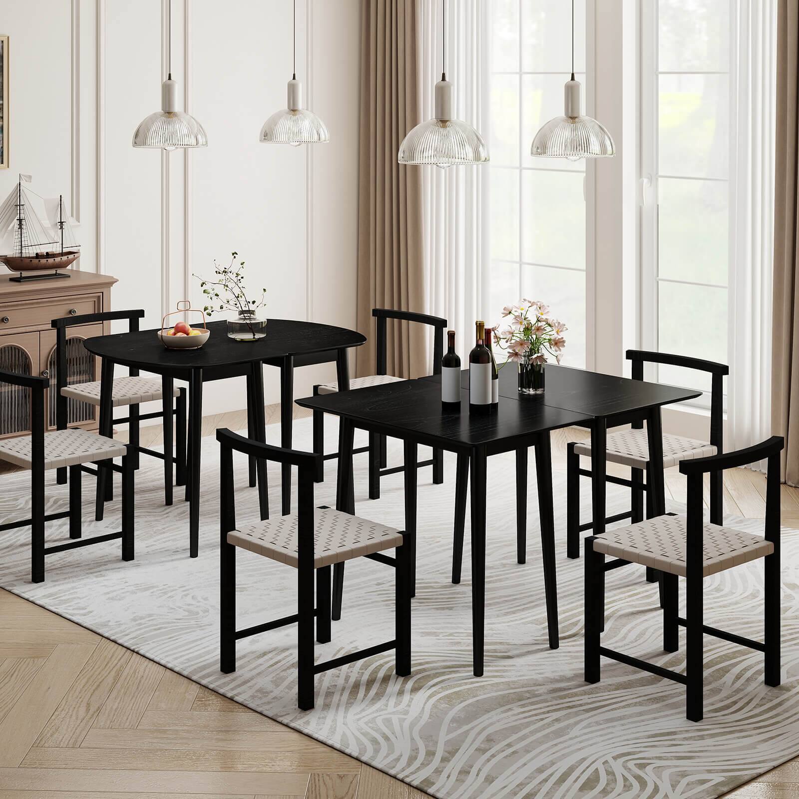 Alt View 5. Costway - Costway 45" Extendable Oval Dining Table Set with 2 Half-Round Tables for 4-6 People - Black.