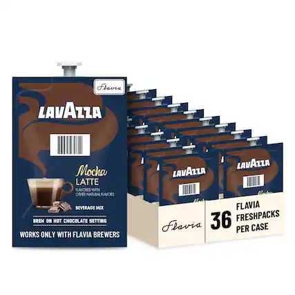 Flavia LAVAZZA Mocha LATTE FLAVORED WITH OTHER NATURAL FLAVORS BEVERAGE MIX BREW ON HOT CHOCOLATE SETTING WORKS ONLY WITH FLAVIA BREWERS LAVAZZA Mocha FLAVIA 36 FRESHPACKS PER CASE