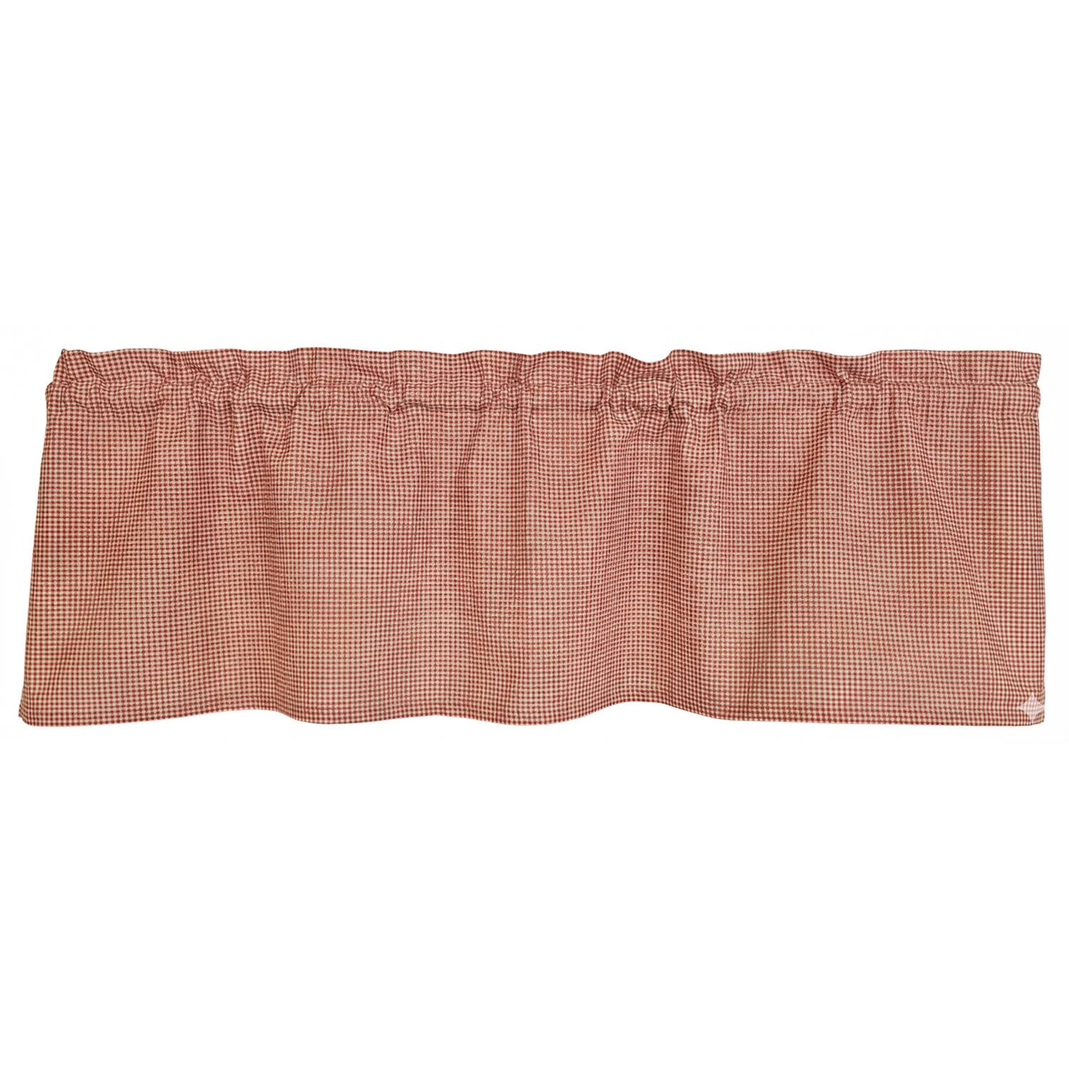 Left. RLF Home - RLF Home 100% Cotton High Quality Minicheck Tailored Window Valance with 1.5" Rod Pocket 50" W X 12" L Red - Red.
