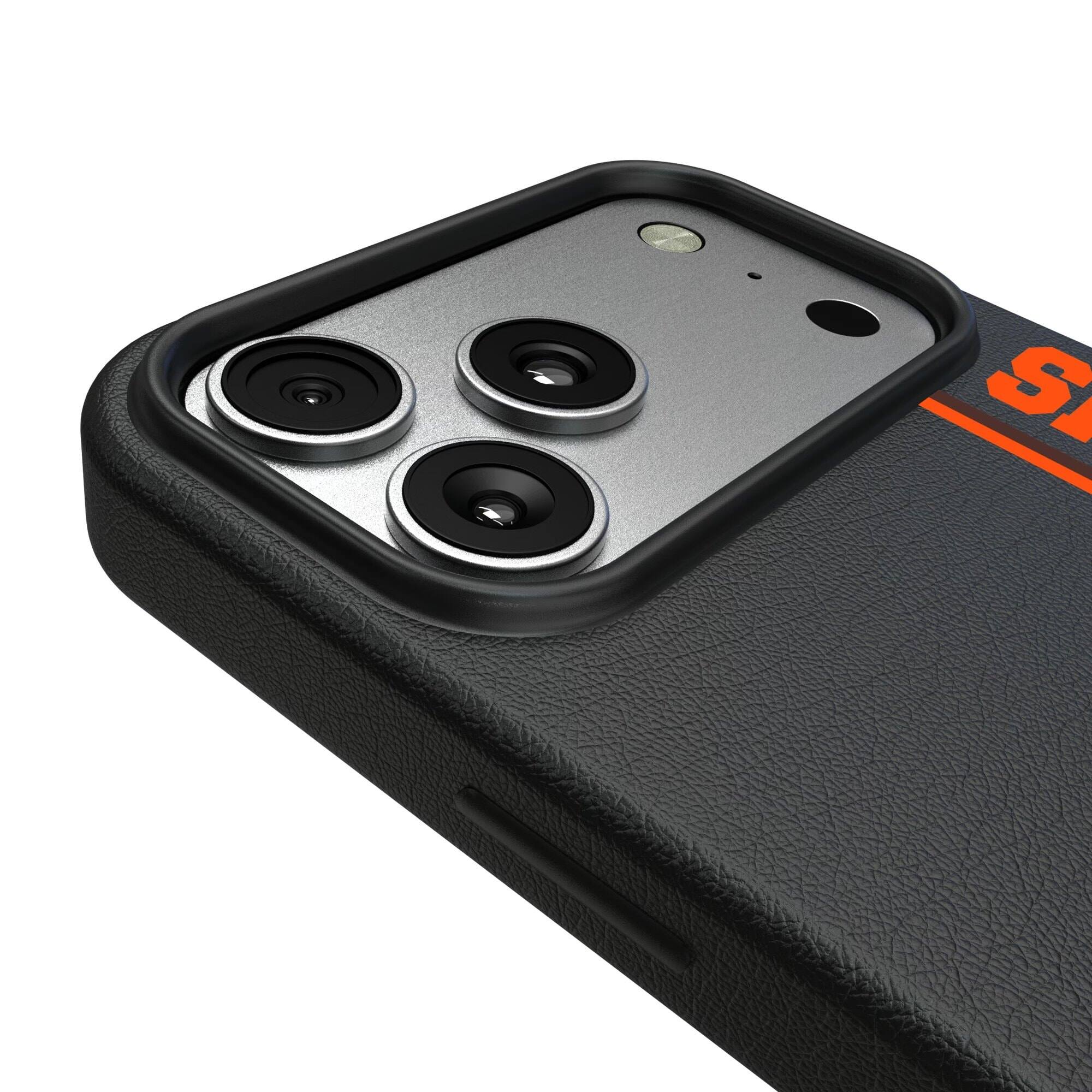 Alt View 2. Keyscaper - Cleveland Browns Throwback Logo iPhone Magnetic Bump Case - 15 Pro - Black.