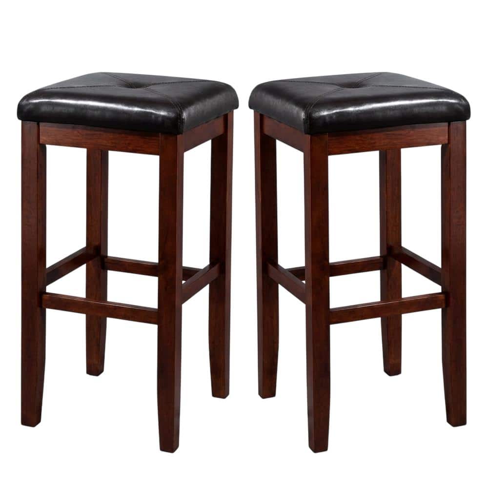 Crosley Furniture - Upholstered Square Seat 2-Piece Bar Stool Set - 2 Stools - Mahogany