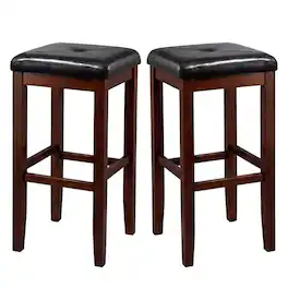 Crosley Furniture - Upholstered Square Seat 2-Piece Bar Stool Set - 2 Stools - Mahogany