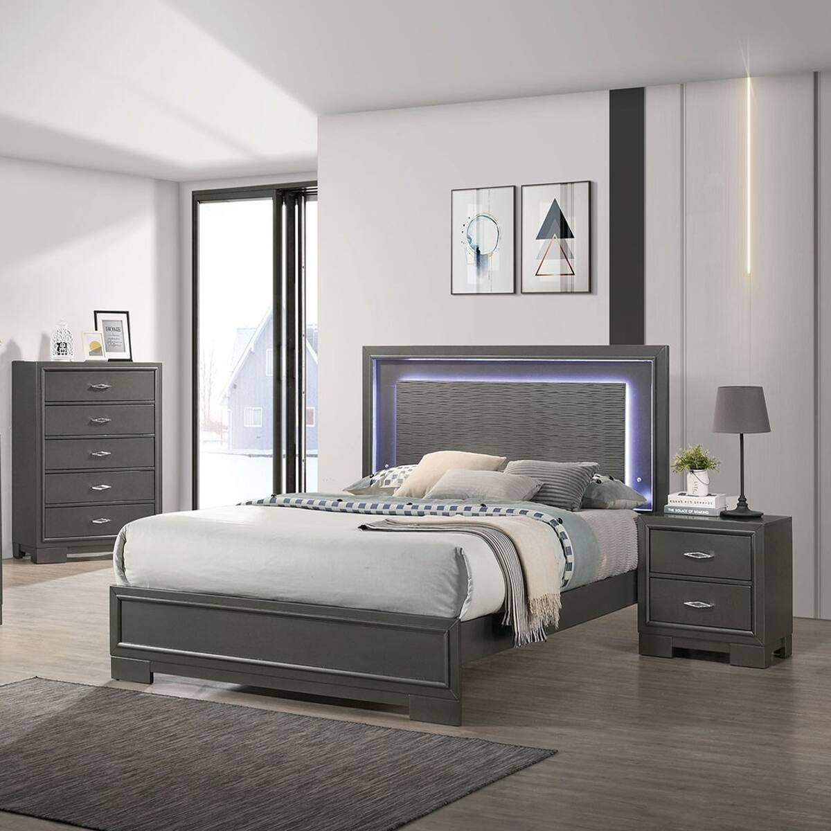 Alt View 2. Loheer - Loheer Metallic Gray Two Drawer Nightstand with Solid Wood Frame and Acrylic Hardware - Metallic Gray.