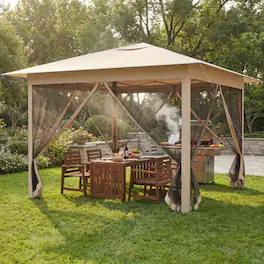 Mondawe - 11.5 x 11.5 FT Pop-Up Canopy Tent with 4 Mesh Sidewalls and Carry Bag - Beige