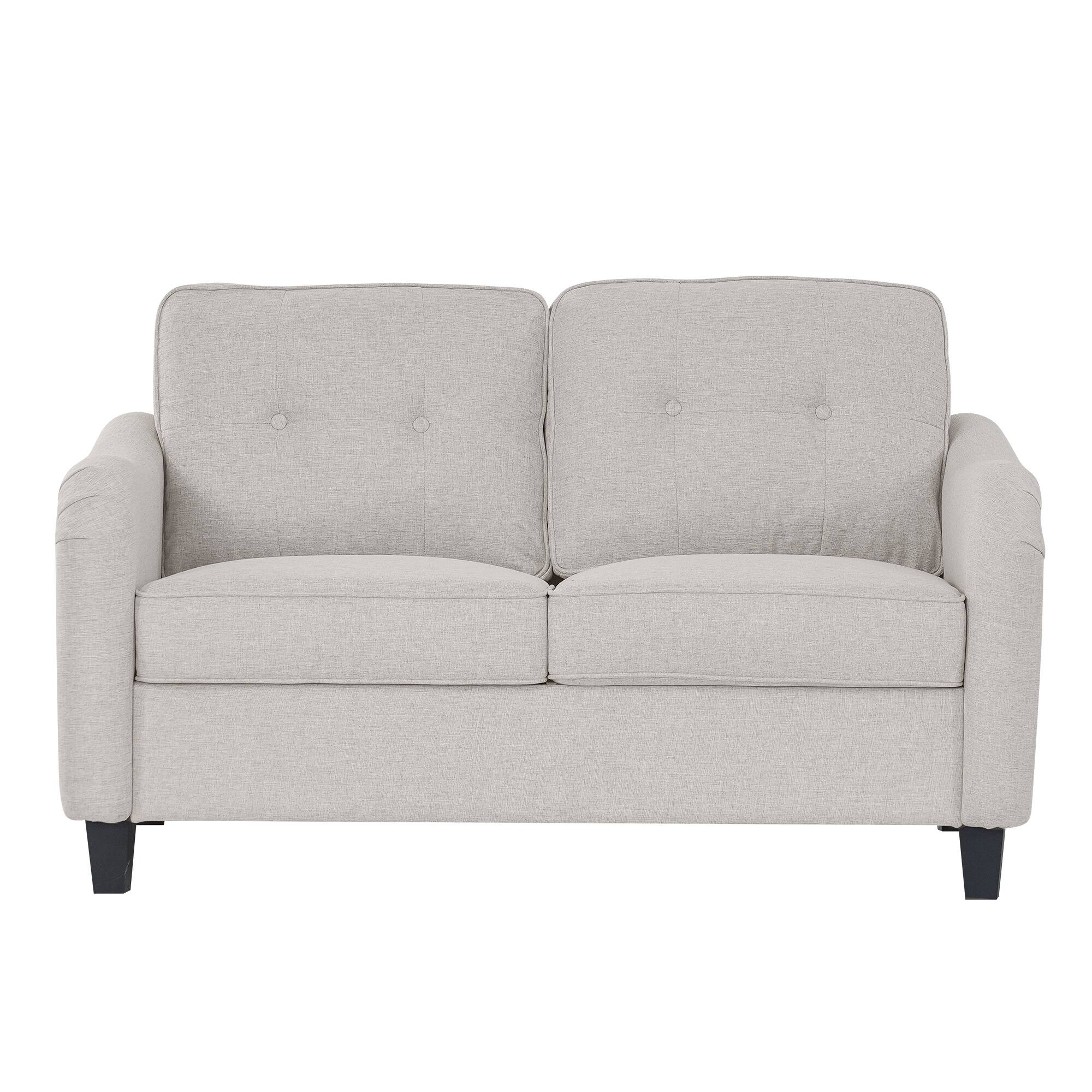 Left. Boyel Living - Modern 3-Piece Linen Fabric Living Room Set - Beige and Black.