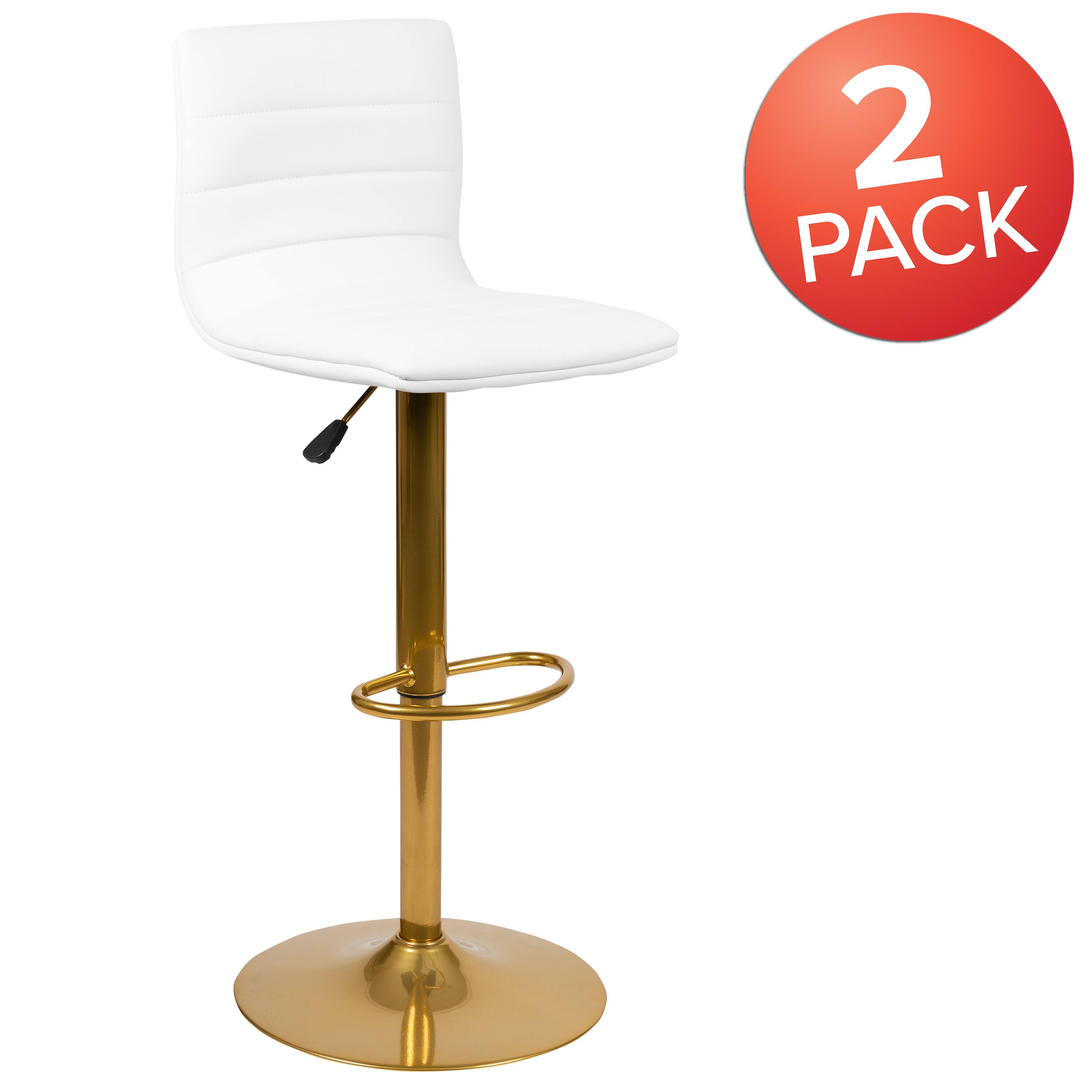 Alt View 2. Emma + Oliver - Modern Vinyl Adjustable Height Barstool with Horizontal Stitch Back, Set of 2 - White Vinyl/Gold Frame.