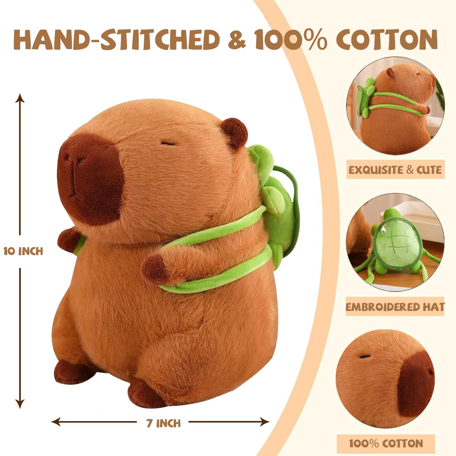 Left. Pacoar Cade - Capybara Plush With Turtle Backpack  Doll Stuffed Birthday Gifts Party Decoration Cute For Fans - Default.