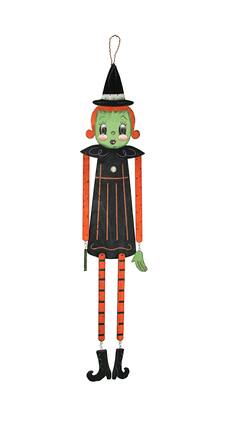 Transpac - Johanna Parker Pumpkin Peeps Wooden Halloween Witch Wall Hanging Door Decor Art - Green