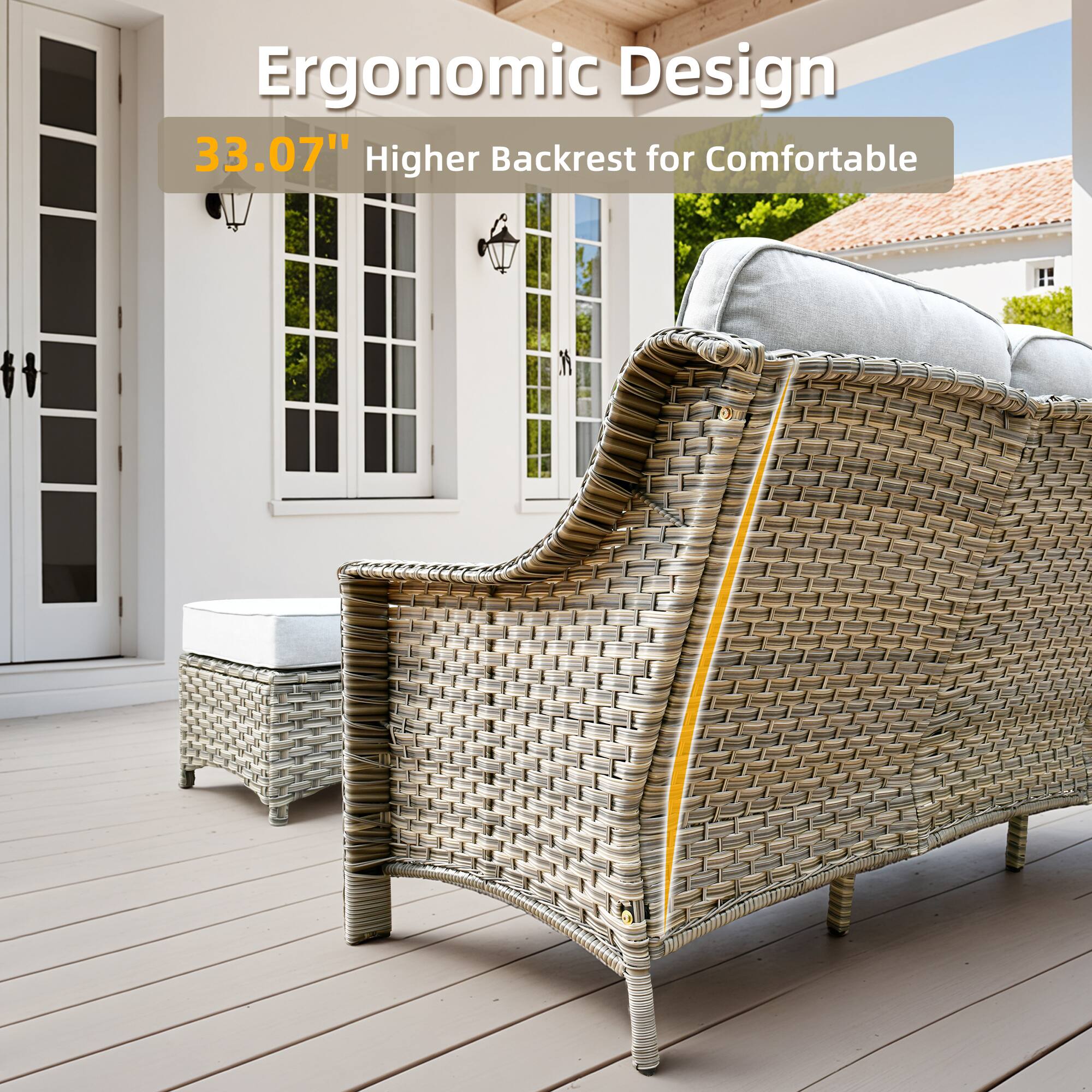 Ergonomic Design  
33.07" Higher Backrest for Comfortable