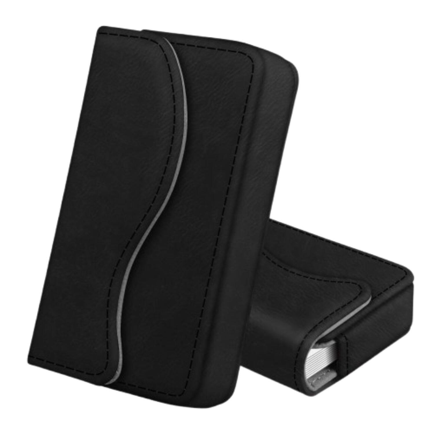 Front. Stock Preferred - Business Card Holder Credit Card Wallet Leather Case Organizer Magnetic Closure Black - Black.