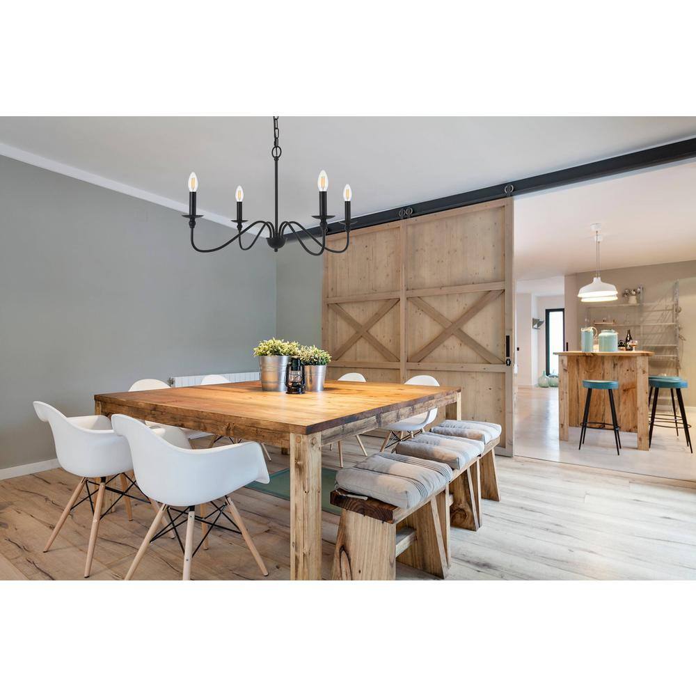 Angle. Living District - Rohan 4 light Matte Black Pendant - Matte Black.