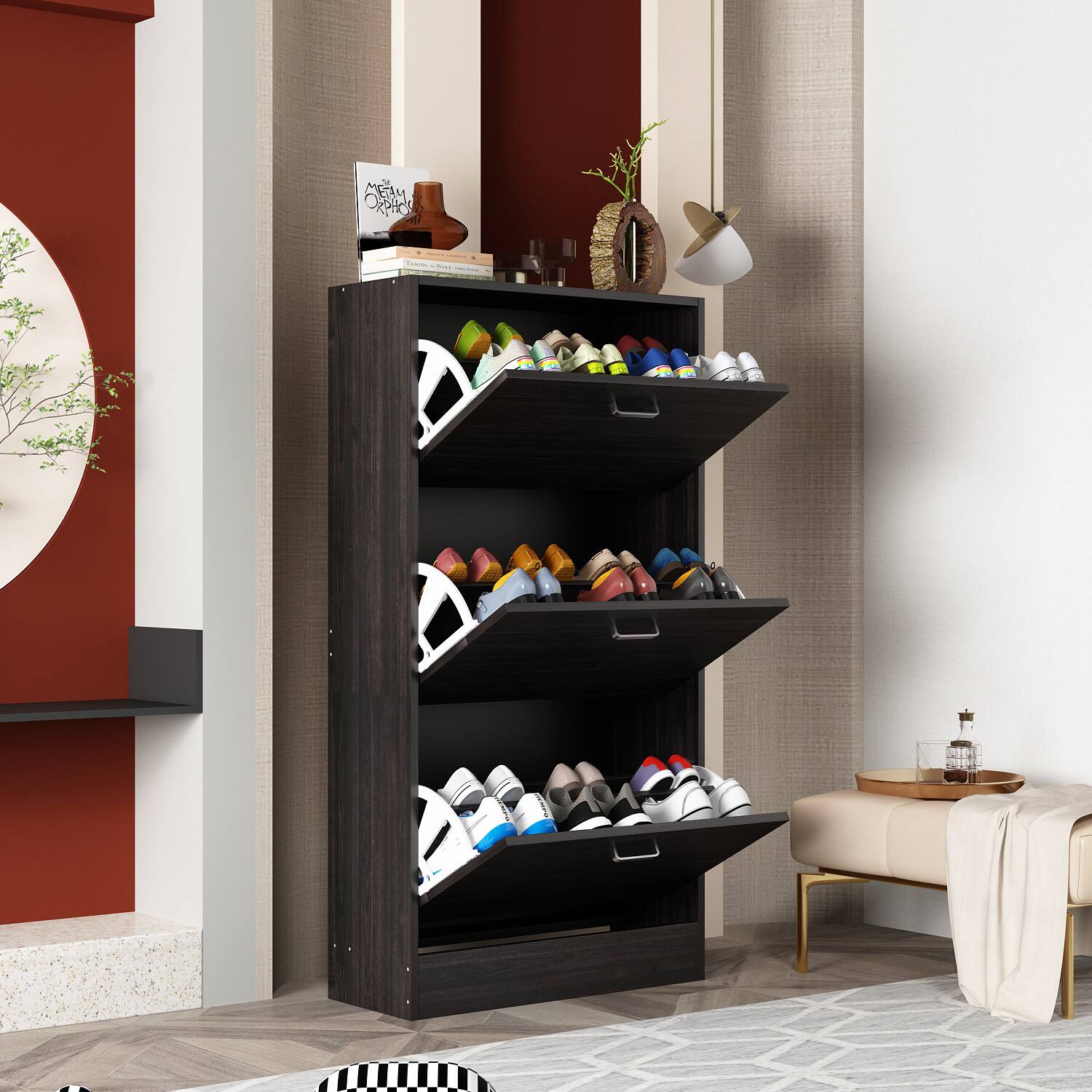 Alt View 8. Famapy - Famapy Modern Shoe Cabinet Tidy Up Your Space in Style Flip - Down Shoe Rack - Black.