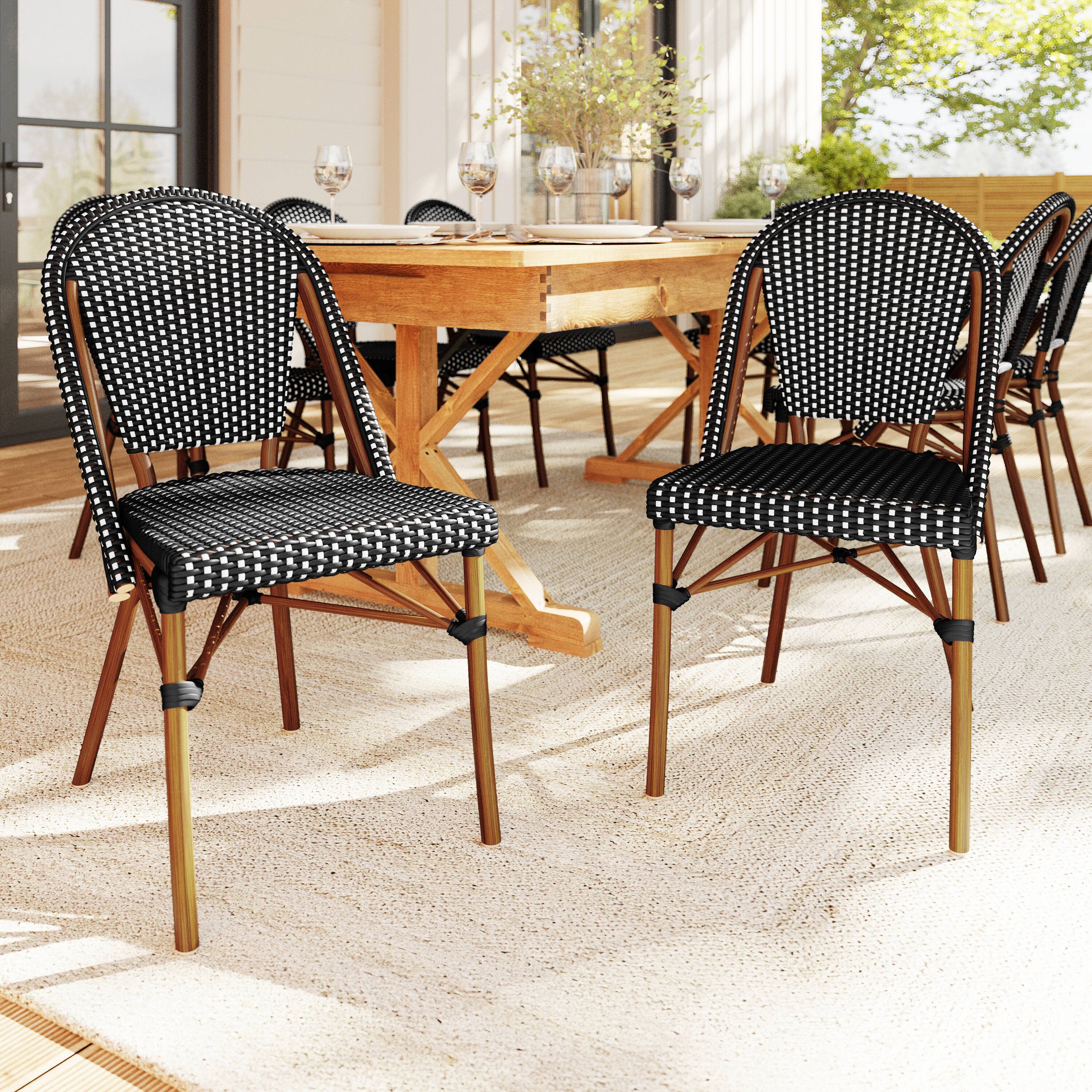 Alt View 1. Martha Stewart - Lily Pond 2PK All-Weather Stackable Patio Bistro Dining Chairs - Black & White/Natural Frame.