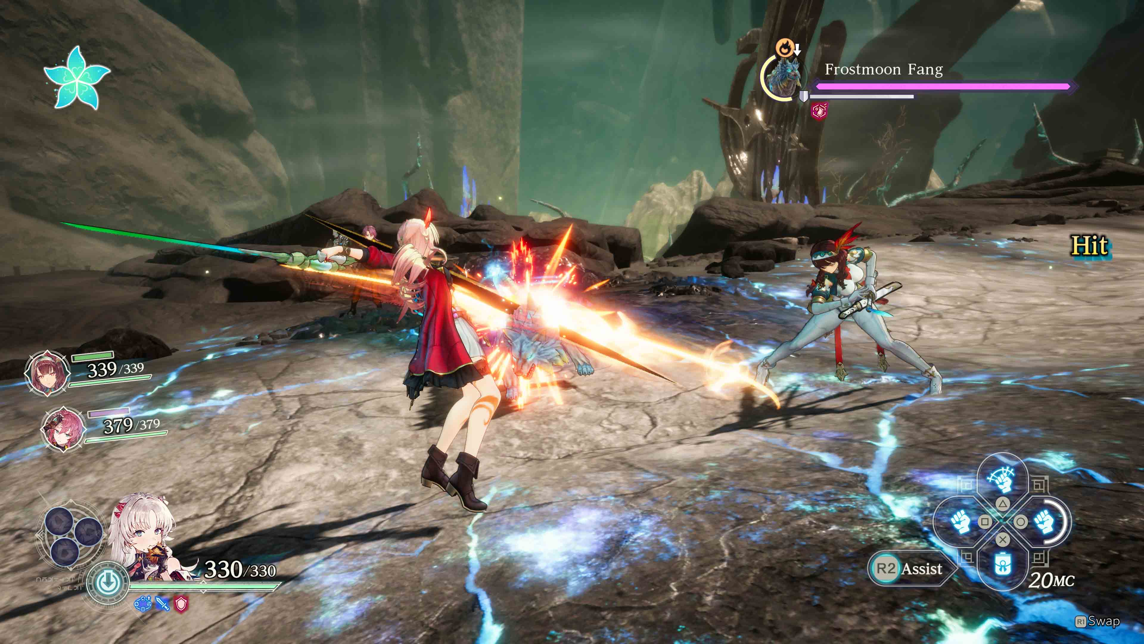 Frostmoon Fang  
Hit  
339 339  
379 379  
x  
330/330  
R2 Assist  
20MC  
R1 Swap