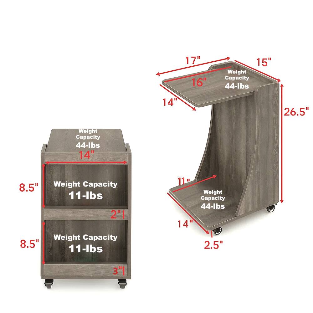 - 17" x 16" x 15" Weight Capacity 44-lbs
- 14" x 26.5" Weight Capacity 44-lbs
- 8.5" x 8.5" Weight Capacity 11-lbs
- 2" x 11" Weight Capacity 11-lbs
- 14" x 2.5" x 3" Weight Capacity 44-lbs