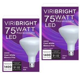 VIRIBRIGHT - 75-Watt EQ BR40 E26 Dimmable LED Flood Light Bulb Cool White (2-Pack) - 4000K