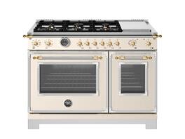 Bertazzoni - 48" Heritage Series 6-Burner Freestanding Dual Fuel Range - Avorio/Gold - Ivory