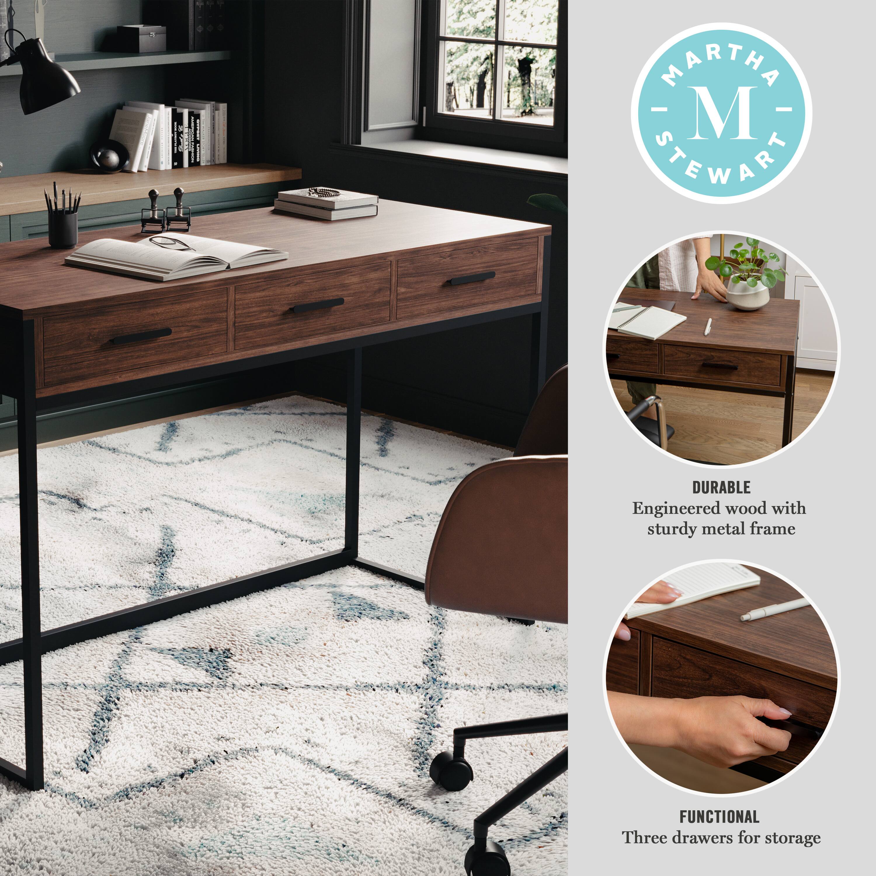 MARTHA STEWART DURABLE Engineered wood with sturdy metal frame FUNCTIONAL Three drawers for storage