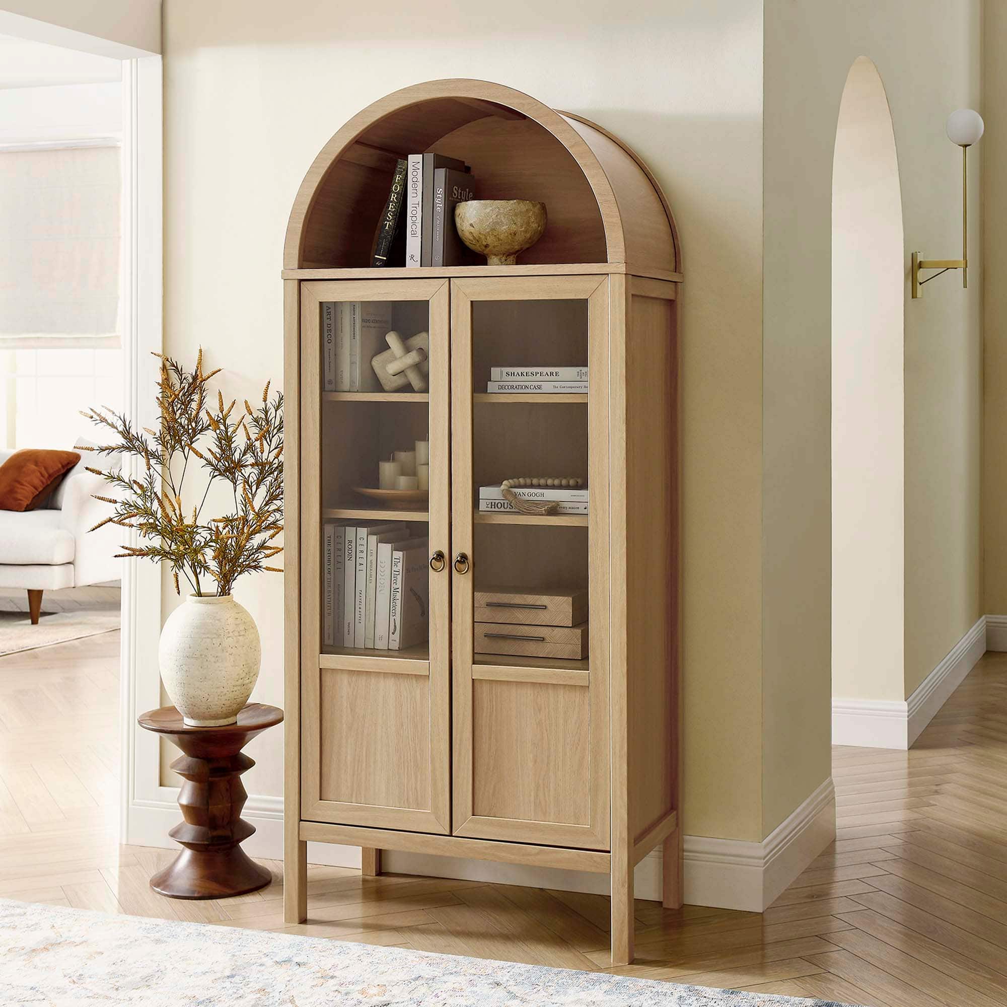 Tessa Tall Arched Storage Display Cabinet by Modway - Oak