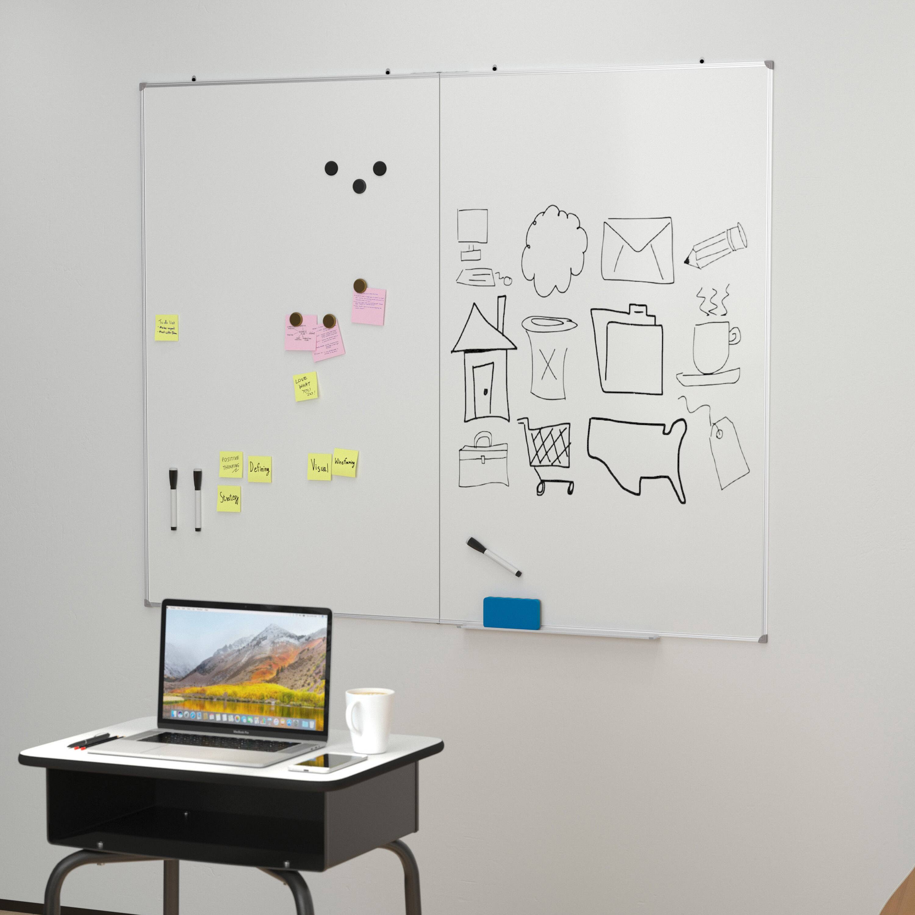 Alt View 1. Emma + Oliver - Magnetic Dry Erase Board for Wall with Tray and Aluminum Frame - White.
