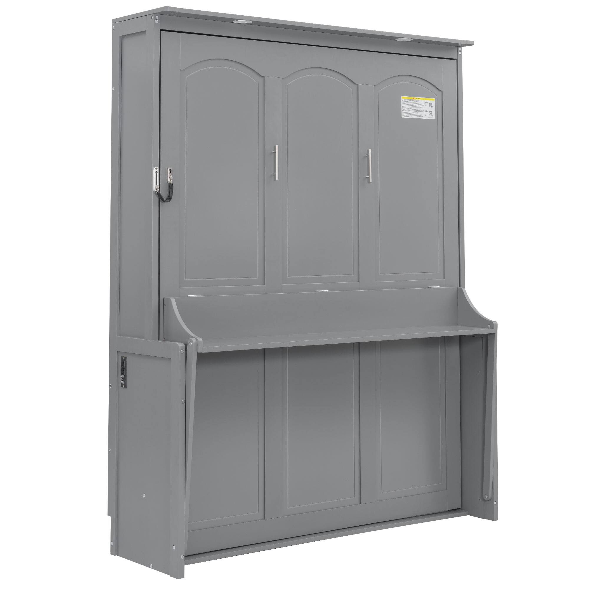Alt View 1. Whisen - Queen Size Murphy Bed with Desk, Foldable Bed with LED Lights, USB Charging Station for Bedroom - Gray.