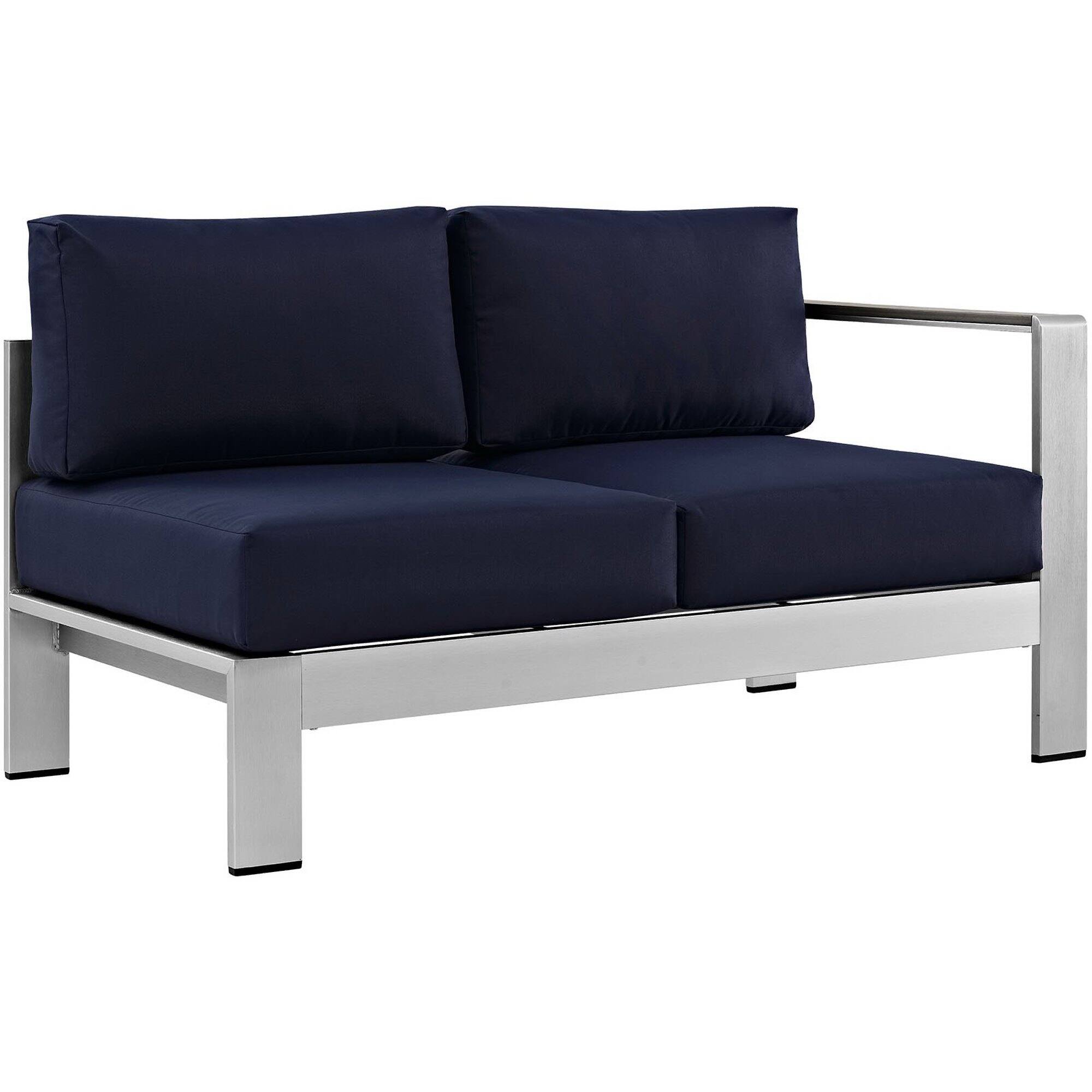 Left. Modway - Shore 4 Piece Outdoor Patio Aluminum Sectional Sofa Set by Modway - Silver Navy.