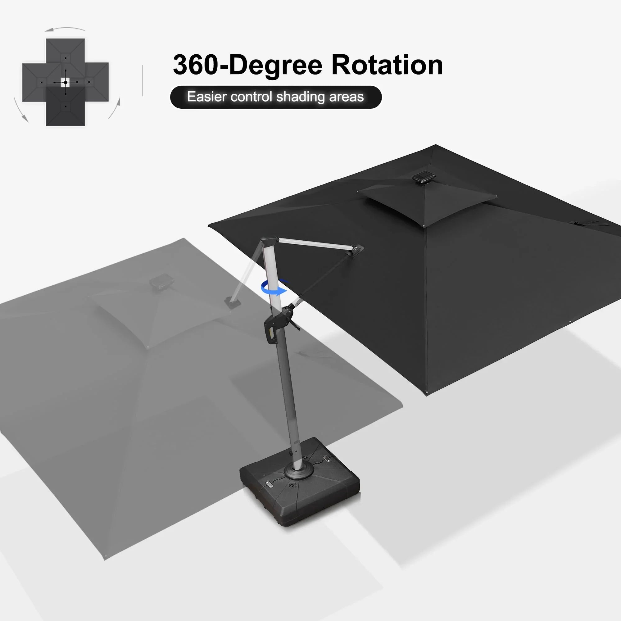 360-Degree Rotation  
Easier control shading areas