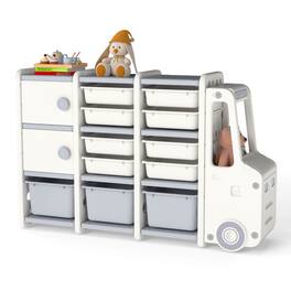 Costway - Kids Toy Storage Organizer with 2 Cabinets & 11 Removable Bins for Playroom,Bedroom - Off white,Grey
