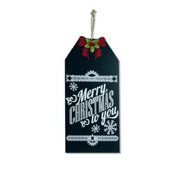 Diva At Home - 19.25" Merry Christmas to You Hanging Chalkboard Sign with Bow Christmas Decoration - Black