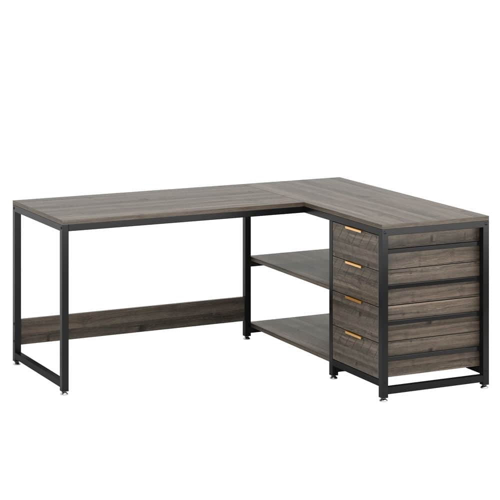 Resenkos - Kadyn Study Writing Desk, Computer Desk,59" L-Shaped Desk, Reversible Corner Desk with Drawers & Shelves - Gray