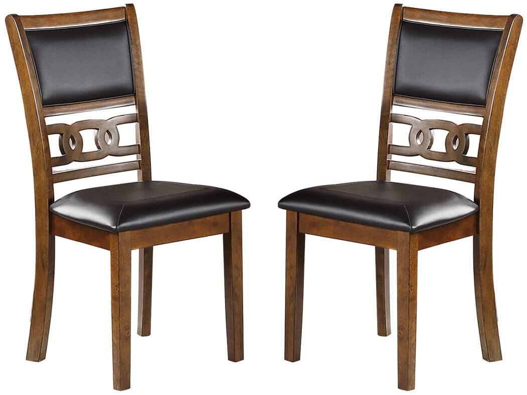 Angle. TinyHomie - Dining Room Furniture Walnut Finish Set of 2 Side Chairs Cushion Seats Unique Back Kitchen Breakfast Chairs - Walnut.