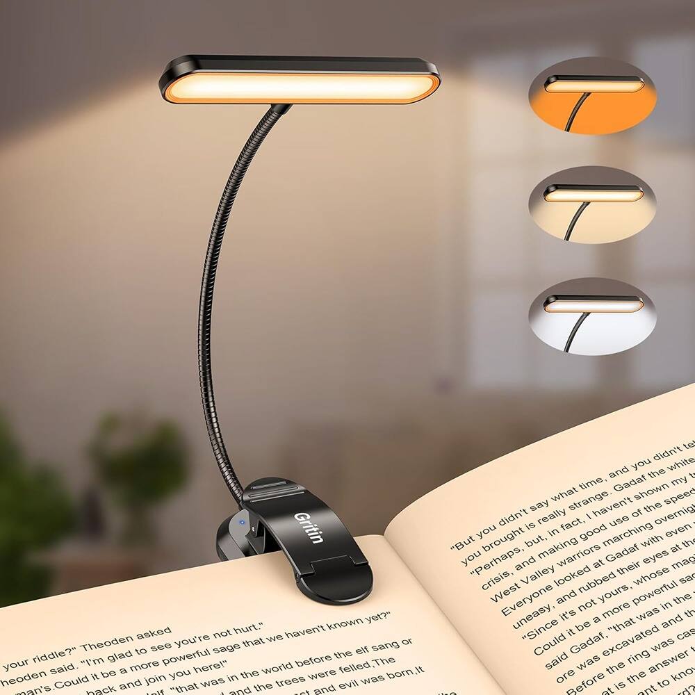 Schertz - Rechargeable Clip-On Book Light – 19 LEDs, 3 Colors, Flexible Neck, Black