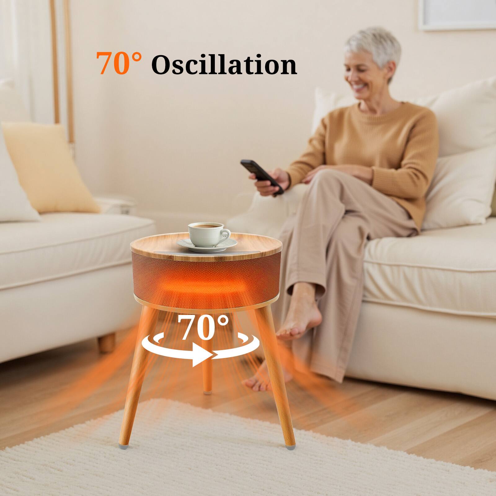 Alt View 2. Sweet - Space Heater Side Table, Ceramic 2-in-1 Indoor Heater with Remote, 1500W, Overheat & Tip-Over Protection, 1-12H Timer - Gray.