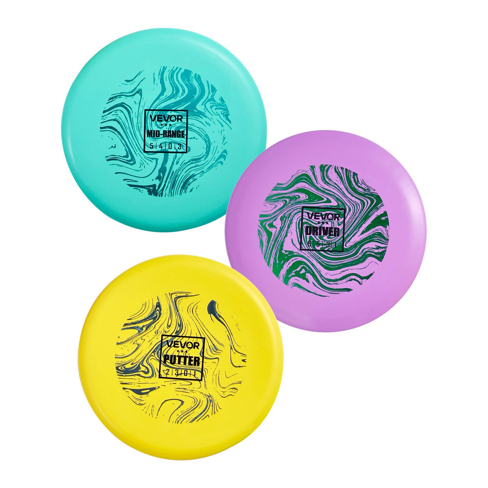VEVOR - Disc Golf Set,3 Pack Disc Golf Starter Set, Beginners Flying Discs for Full-Body Strength Training,with Putter,Mid-Range - Multicolored