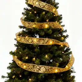 FC Design - 2pc of Christmas Tree Wrap Silk Ribbon Lights with 50 Warm White Mini LEDs, Flexible Decorative Ribbon - Gold