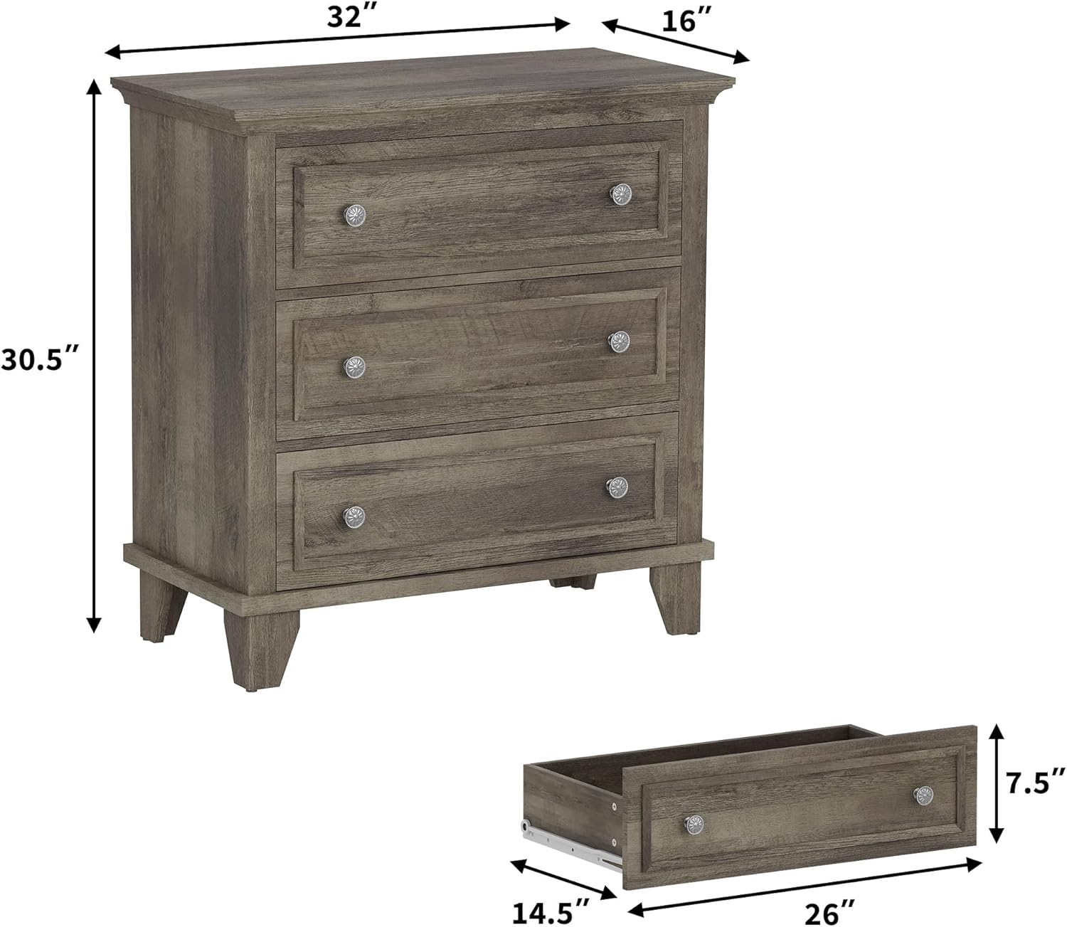 32" x 16" x 30.5"  
7.5" x 26" x 14.5"