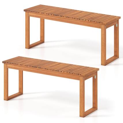 Front. Costway - Costway 2 PCS Acacia Wood Outdoor Garden Bench with Slatted Seat 800 lbs Capacity for Front - Natural.