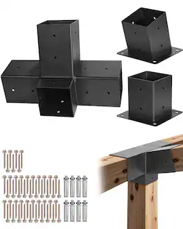 VEVOR - Pergola Kit with 4x4 Inch 4-Way Slanted Bracket for 3.5x3.5 Inch Wooden Beams, Durable Carbon Steel Construction - Black