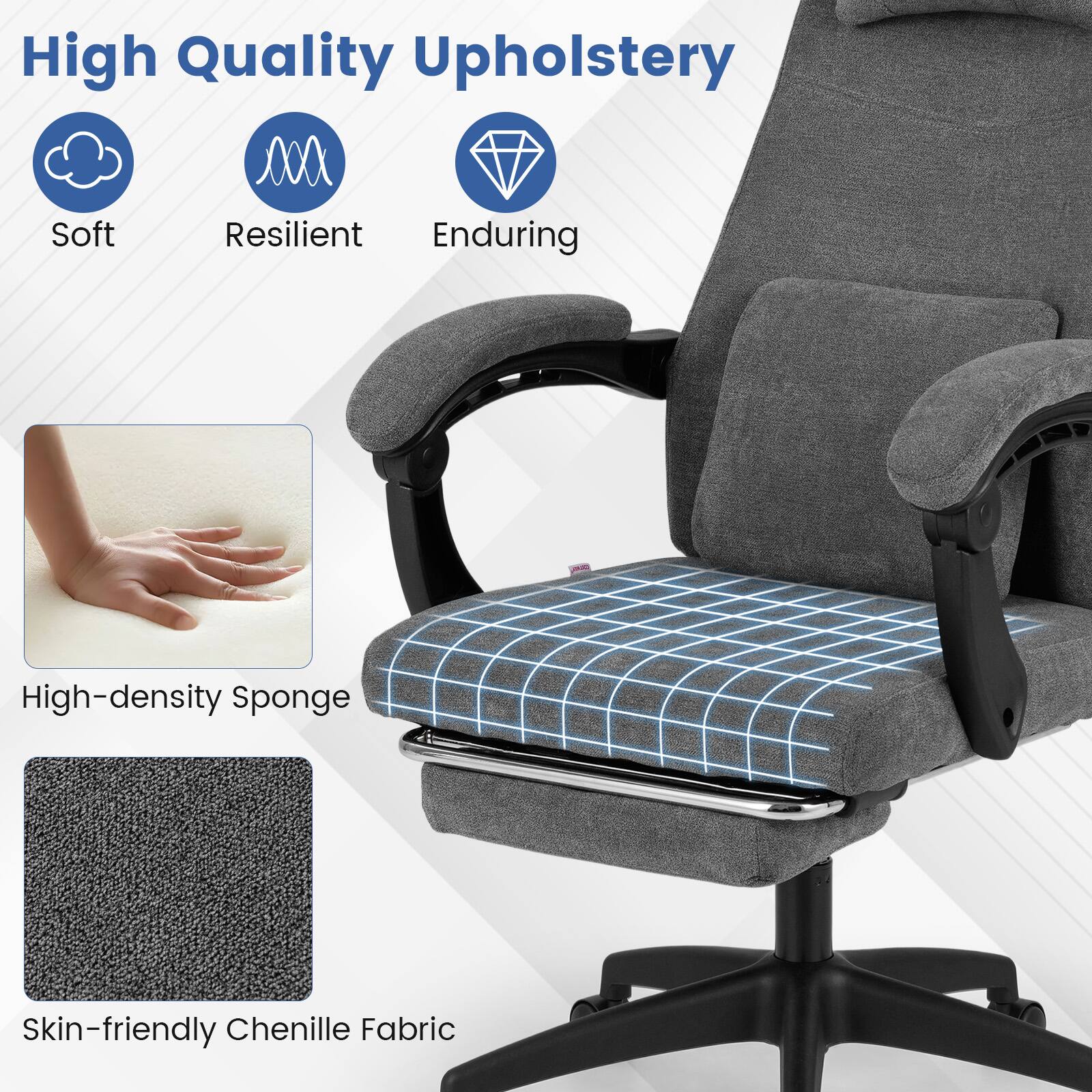 High Quality Upholstery

- Soft
- Resilient
- Enduring

High-density Sponge

Skin-friendly Chenille Fabric