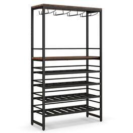 Kadyn - Freestanding Wine Bakers Rack with 4-Tier Wine Storage and 4 Rows of Stemware Racks, Wine Storage Racks, Bar Cabinet - Brown