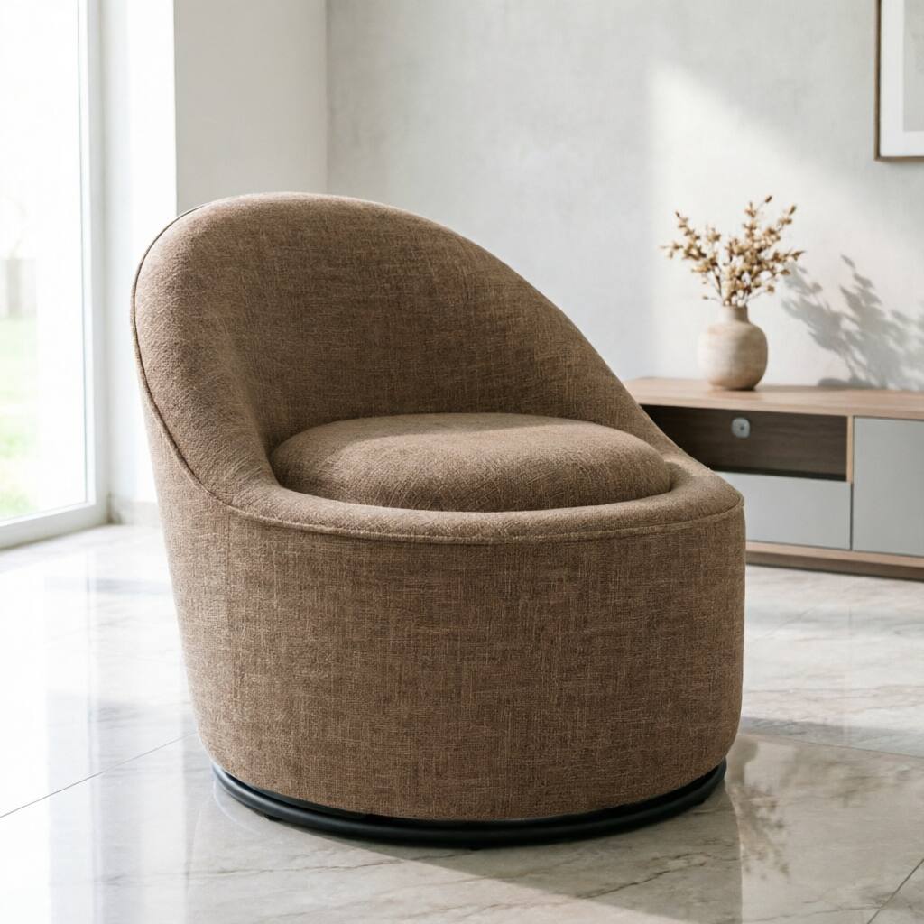 Front. KERDOM - Swivel Accent Chair Upholstered Makeup Chair with Hidden Storage for Dressing Room, Vanity Stool with Back, No Assembly - Brown.