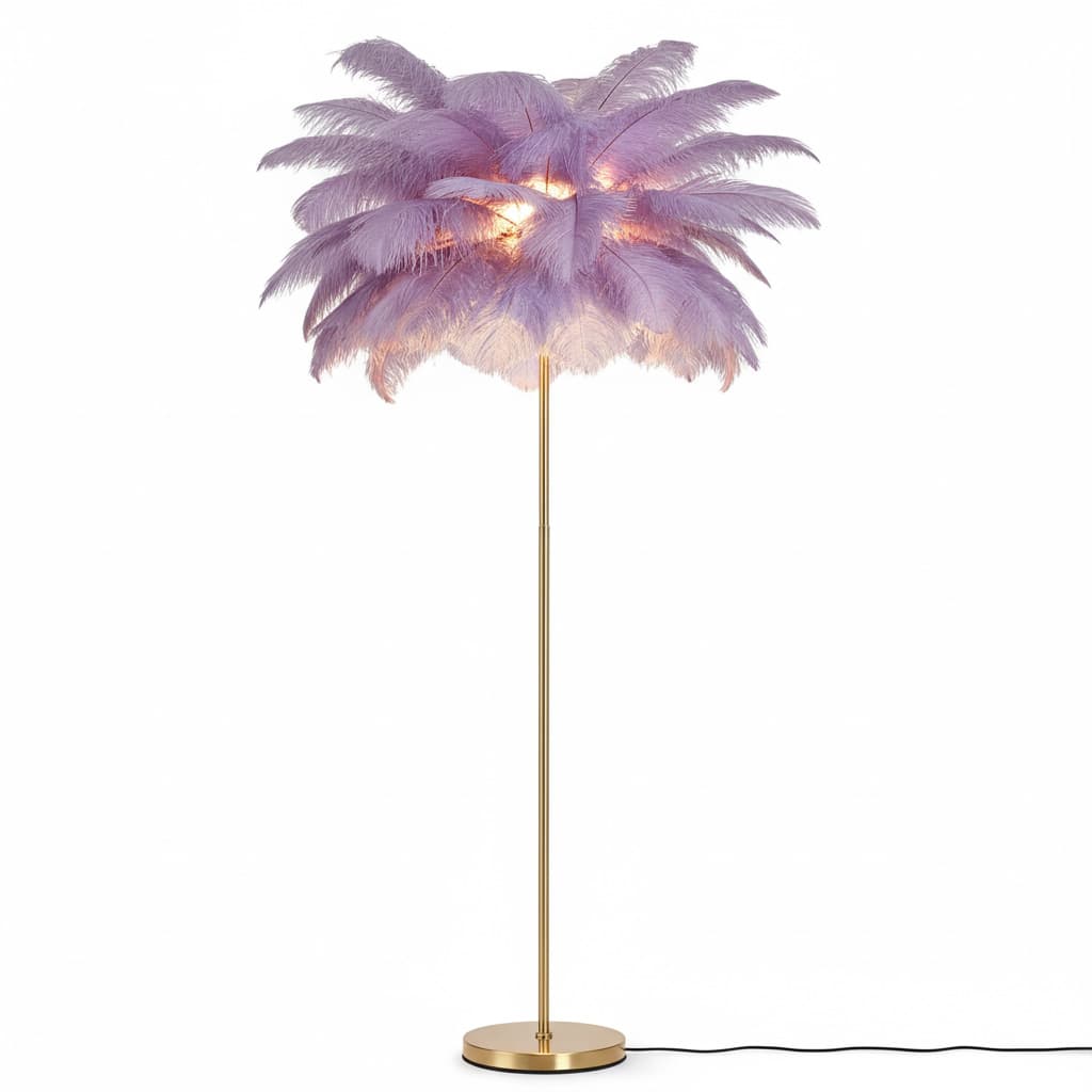 Front. FINEAK - Rose Gold Feather Floor Lamp,Modern Funky Tall Standing Lamp,LED Bulbs Included (Light Purple) - Purple.